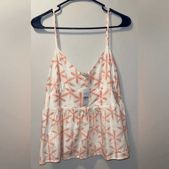 NEW Loft M Cream Coral Pink Star Print Tie Dye Peplum Cami - Picture 2 of 5